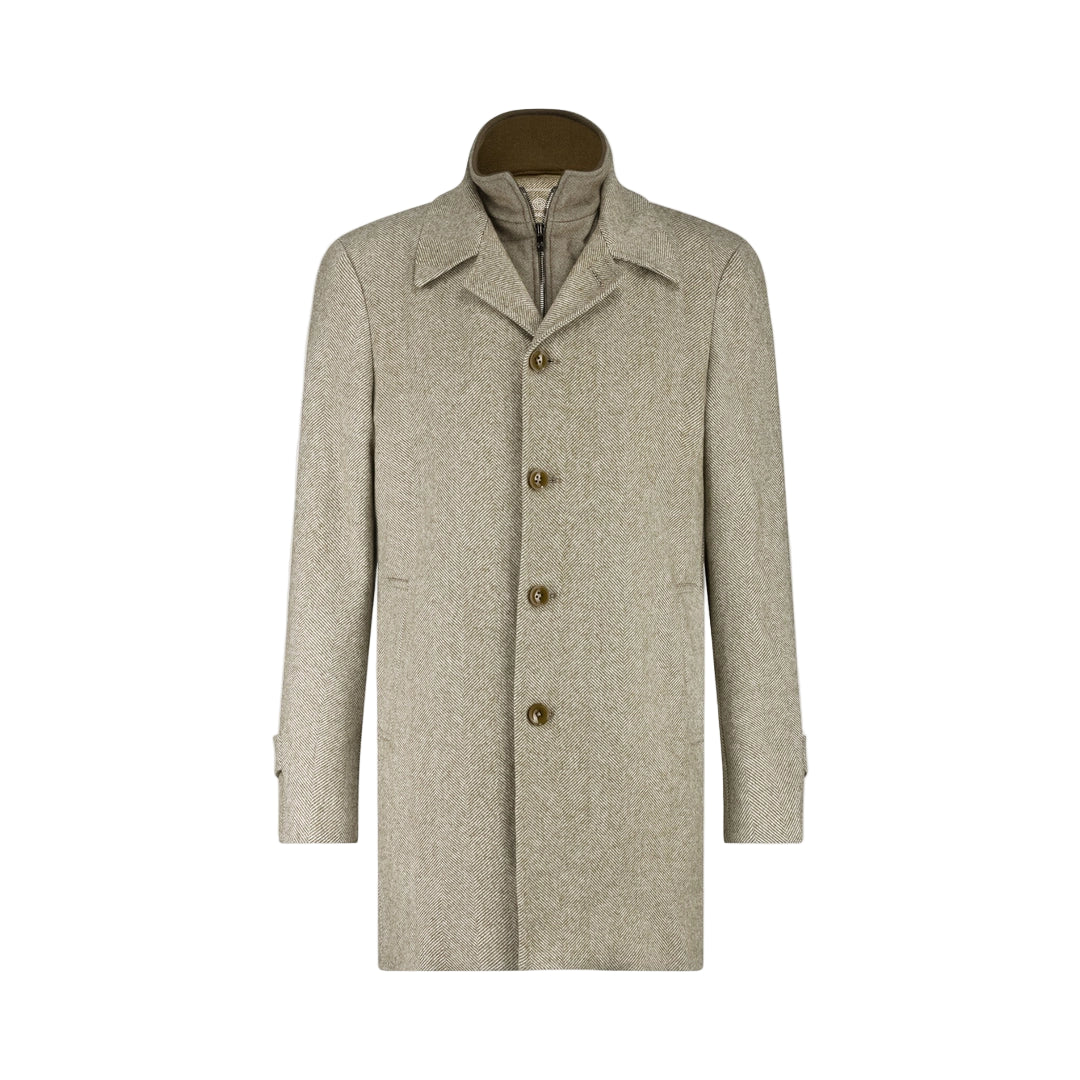 Beige Herringbone Overcoat