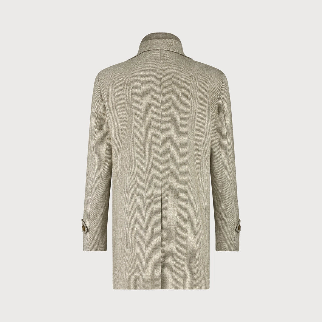 Beige Herringbone Overcoat