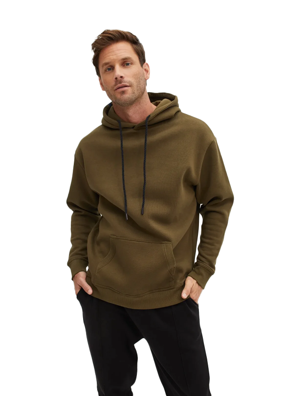 Olive Solid Fleece Hoodie, hoodies for men, charles & Hunt hoodies