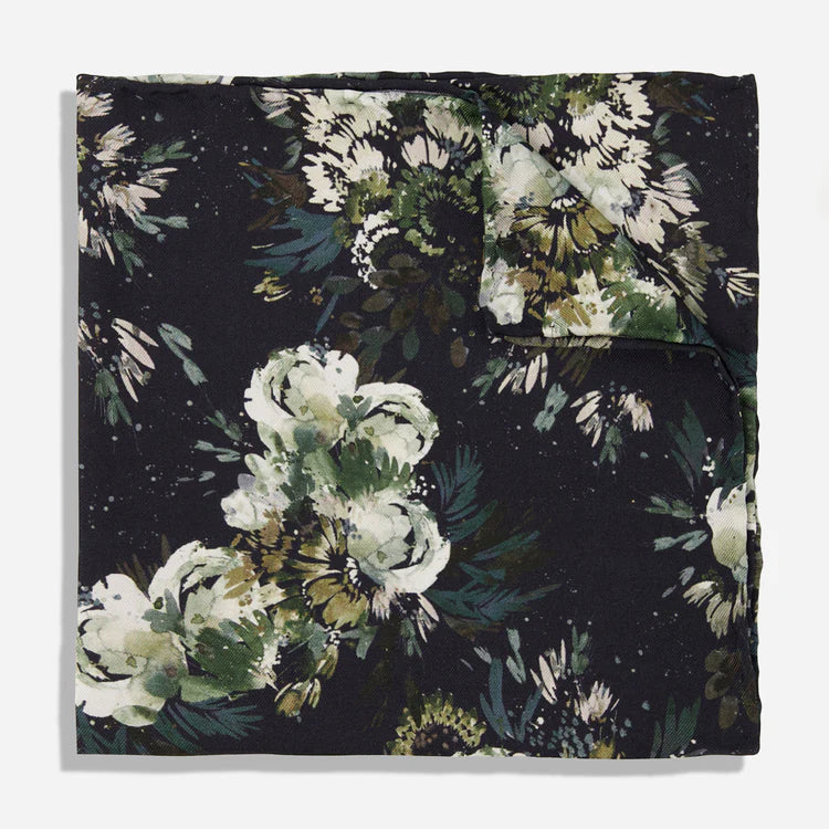 Kelly Ventura x The Tie Bar Enchanted Meadow Floral Black Pocket Square