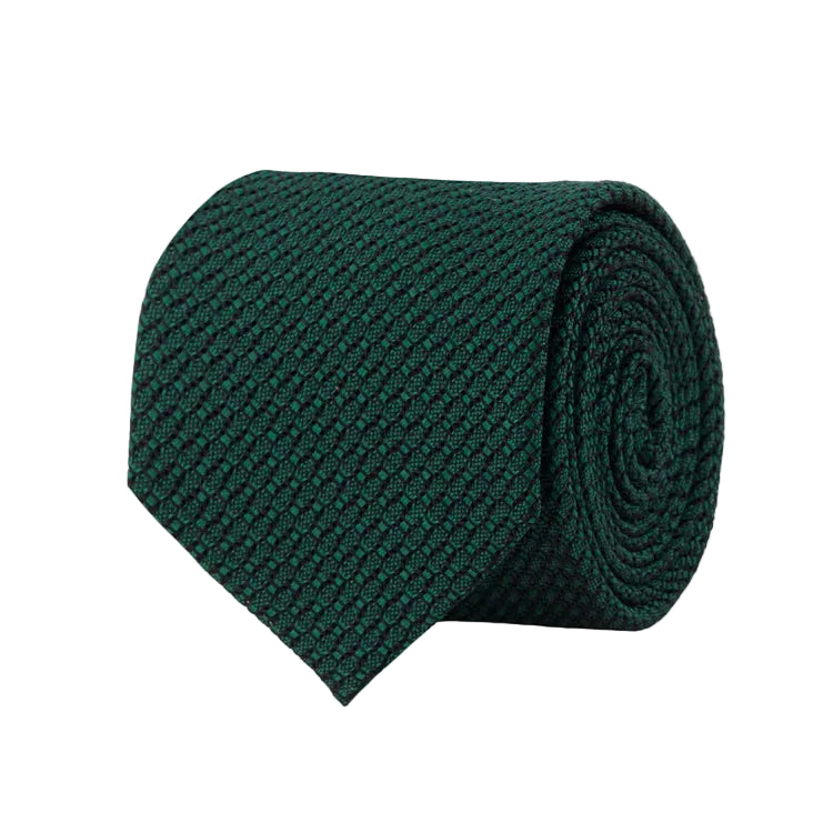 Green textured tie on a light gray background