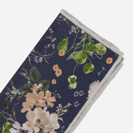 Kelly Ventura x Tie Bar Peony Garden Twilight Blue Pocket Square