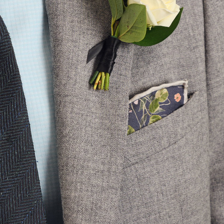 Kelly Ventura x Tie Bar Peony Garden Twilight Blue Pocket Square
