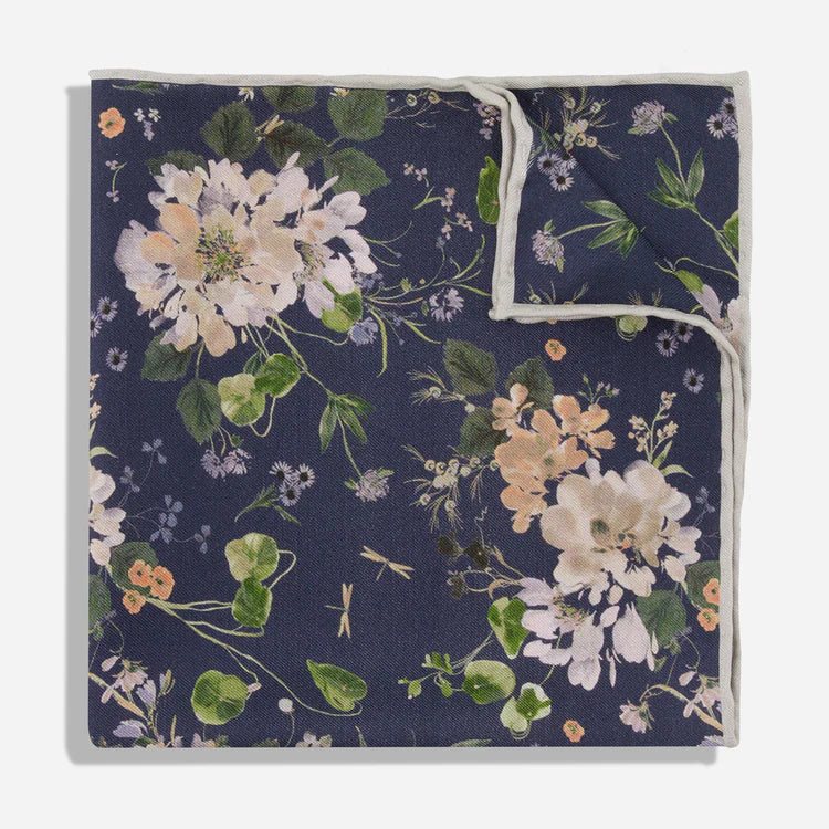 Kelly Ventura x Tie Bar Peony Garden Twilight Blue Pocket Square
