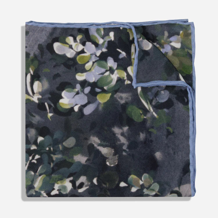 Kelly Ventura x Tie Bar Boxwood Floral Black Pocket Square