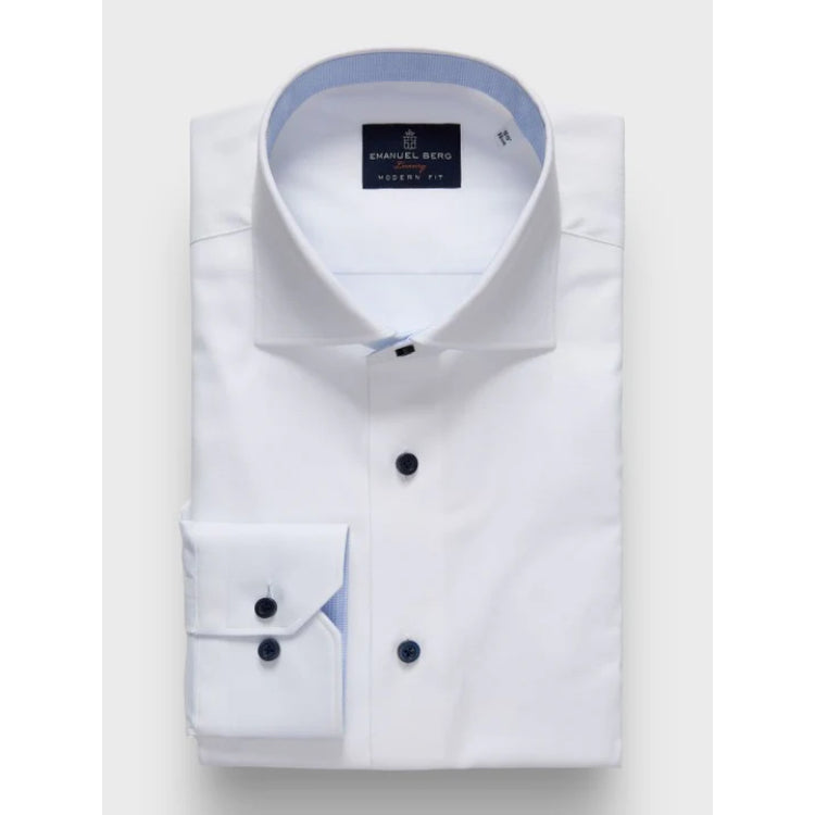 Natural Stretch Yoga Twill Premium Luxury Dress Shirt in White Contrast Button