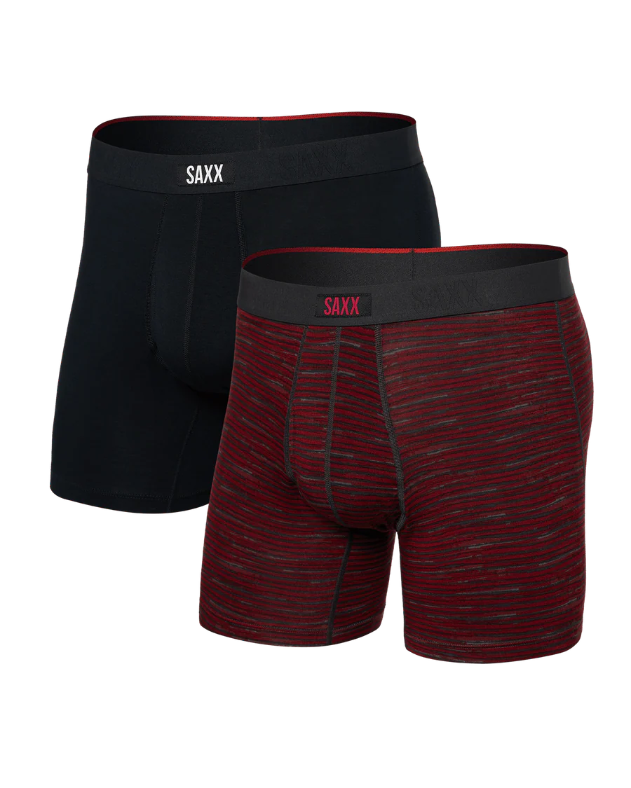 VIBE XTRA SOFT COMFORT BOXER BRIEF FLY 2PK Black/Red Stripe