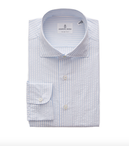 Textured Crinkle Hybrid Shirt in Blue/White Stripe