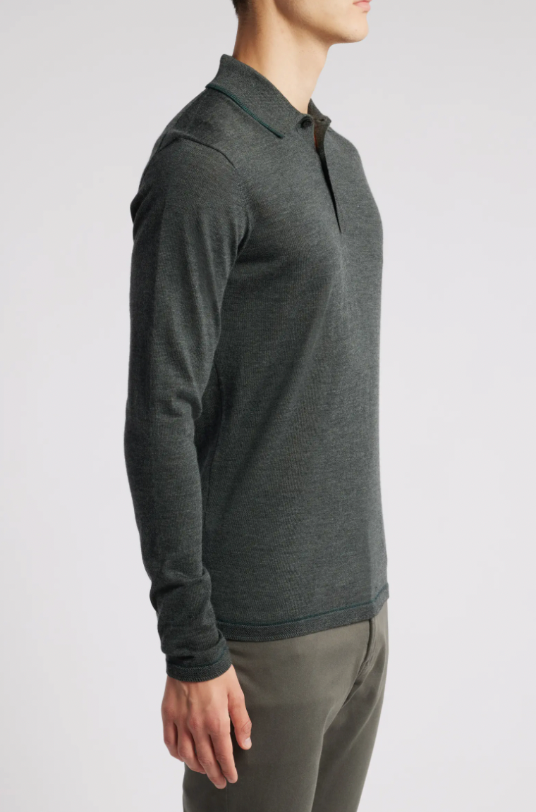 Roman LS Olive Knit Polo