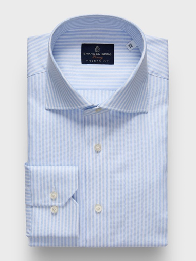 Natural Stretch Yoga Twill Premium Luxury Dress Shirt in Blue Stripe