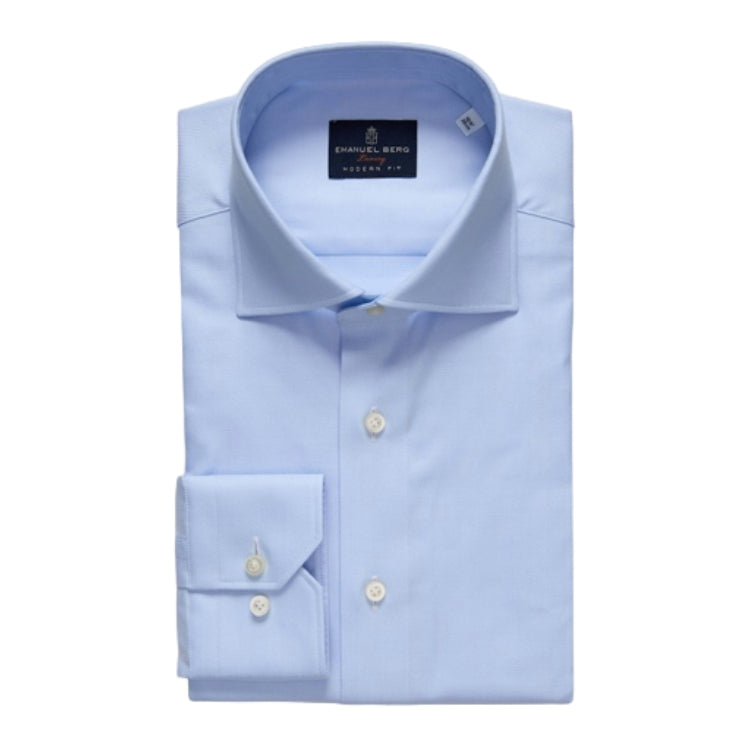 Natural Stretch Yoga Twill Premium Luxury Dress Shirt in Blue Herringbone