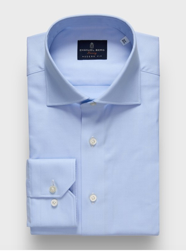 Natural Stretch Yoga Twill Premium Luxury Dress Shirt in Blue Herringbone