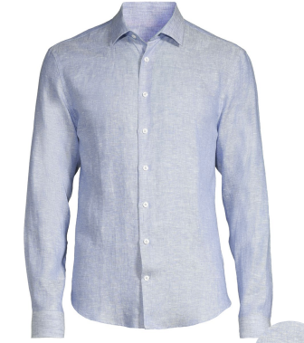 Linen/Cotton LS Button Down in Light Blue