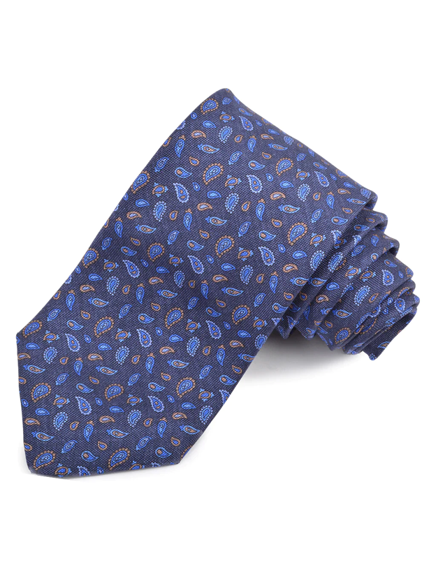 Silk Tie in Blue Copper Paisley