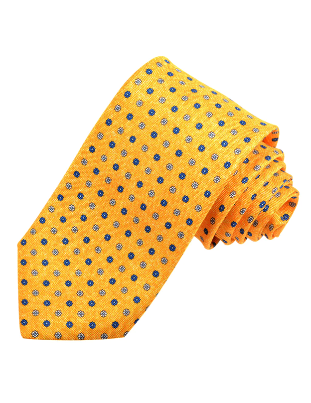 Silk Tie in Micro Yellow Blue Floral Medallion