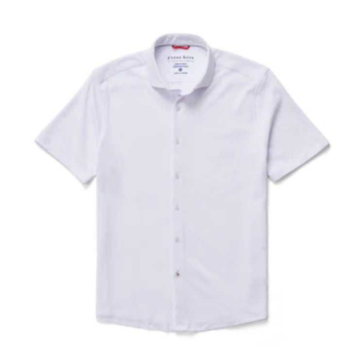 White Knit SS Stretch Button-Down Shirt