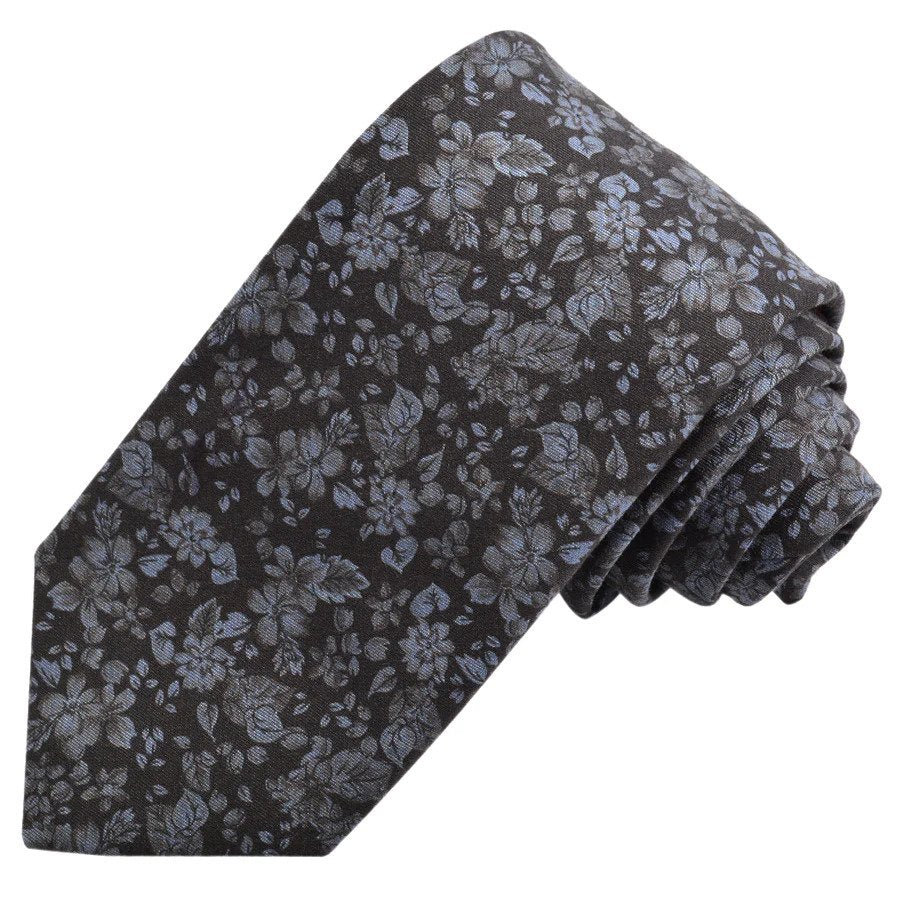 Micro Floral Cluster Tie in Brown/Artic Blue