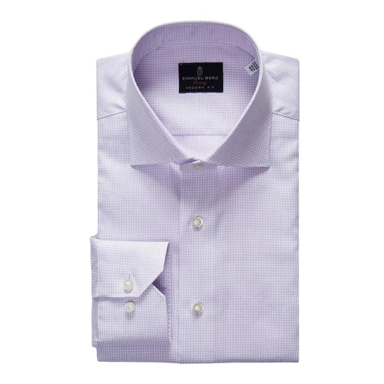 Natural Stretch Yoga Twill Premium Luxury Dress Shirt in Lilac Check