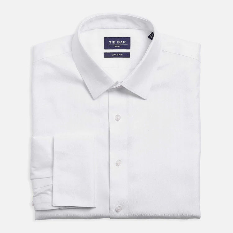 Herringbone Tuxedo White Non-Iron Dress Trim Fit Shirt