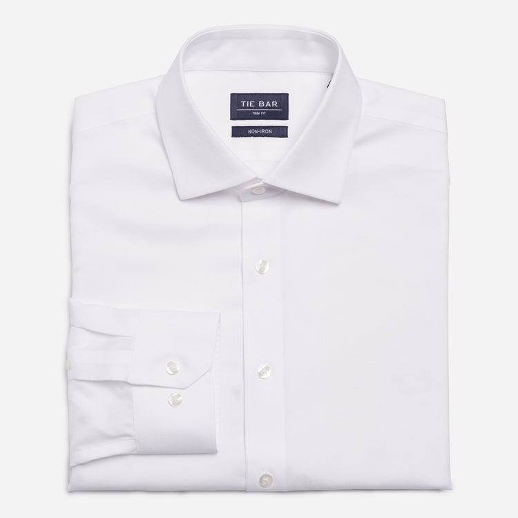 Textured Solid White Non-Iron Dress Shirt